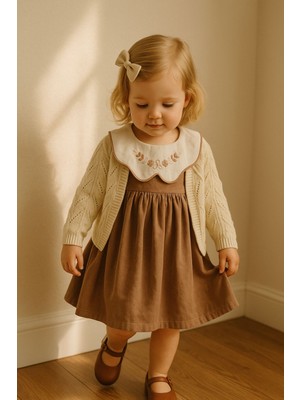 Yaka Nakışlı Elbise Hırka Takım