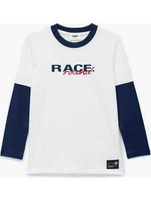 Baskılı Uzun Kollu Bisiklet Yaka Pamuklu Tişört