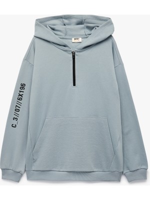 Şardonlu Uzun Kollu Fermuarlı Kapşonlu Sweatshirt