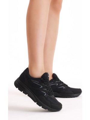 Tonny Black Unisex Siyah Poli Taban Nefes Alabilen Kumaş Bağcıklı Spor Ayakkabı