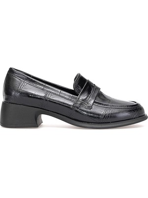 Elit PM161 K1066 Kadın Kroko Klasik Topuklu Ayakkabı Siyah