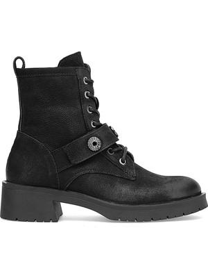 Mammamia D25KB-8410 Kadın Hakiki Nubuk Deri Topuklu Bot Siyah