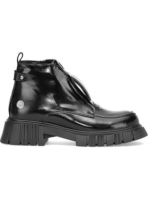 Mammamia D25KB-1620 Kadın Hakiki Rugan Deri Topuklu Bot Siyah