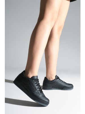 Tonny Black Unisex Siyah Siyah Rahat Kalıp Poli Taban Bağcıklı Spor Ayakkabı