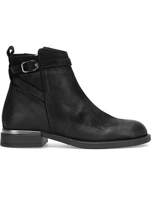 Mammamia D25KB-8380 Kadın Hakiki Nubuk Deri Topuklu Bot Siyah