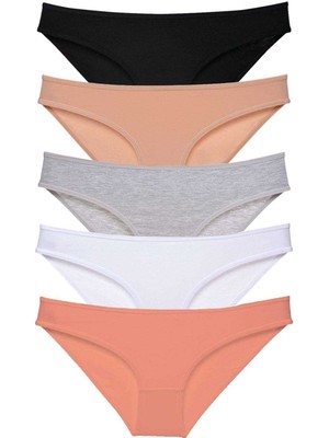 5 Adet Süper Eko Set Likralı Kadın Slip Külot Siyah Ten Gri Beyaz Pudra