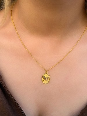 14 Ayar Altın Oval M Harfli Kolye