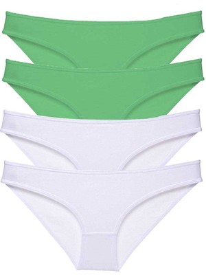 4 Adet Eko Set Likralı Kadın Slip Külot Yeşil Beyaz
