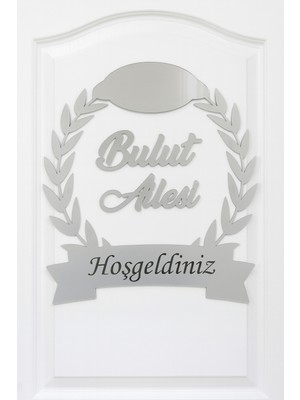 Ahşap ve Pleksili Kapı Süsü, Duvar Süsü, Duvar Dekoru, Gümüş Aynalı Pleksi 28CM Gümüş