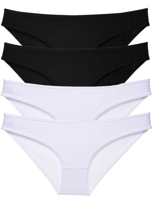 4 Adet Eko Set Likralı Kadın Slip Külot Siyah Beyaz
