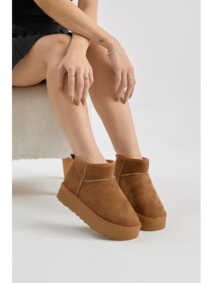 Tonny Black Kadın Taba Kalın Poli Taban Içi Kürklü Süet Görünümlü Bot