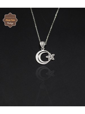 Ay Yıldız Küçük Boy Model 925 Ayar Saf Gümüş Telkari Kadın Kolye 201024655