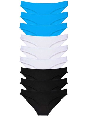 9 Adet Süper Eko Set Likralı Kadın Slip Külot Siyah Beyaz Mavi
