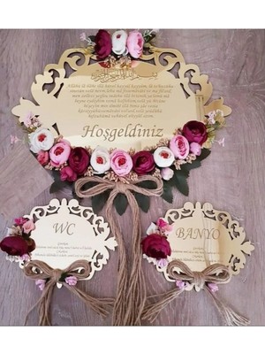 Pleksi Kapı Süsü ve Dualı Banyo Wc Takımı 3lü Set Takım Kapı Süsü Duvar Dekoru Gold