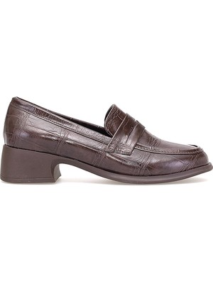 Elit PM161 K1066 Kadın Kroko Klasik Topuklu Ayakkabı Kahverengi