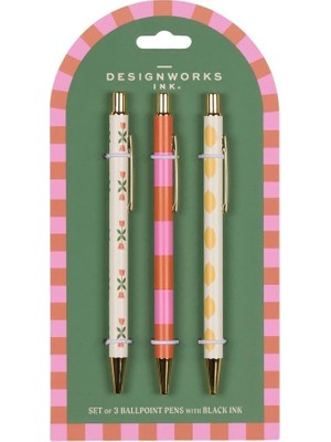 Designworks Ink 3'lü Tükenmez Kalem Seti Çok Renkli Metal Kalemler - Çiçek, Çizgi, Limon