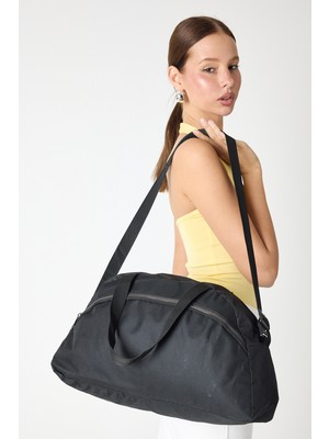 Powerspeed Kadın Siyah Büyük Boy Önü Fermuarlı Kumaş Spor ve Seyahat Omuz Çantası