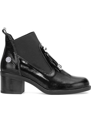 Mammamia D25KB-1805 Kadın Hakiki Rugan Deri Topuklu Bot Siyah