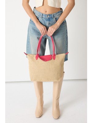 Powerspeed Kadın Fuşya Orta Boy Askılı Hasır El ve Omuz Çantası