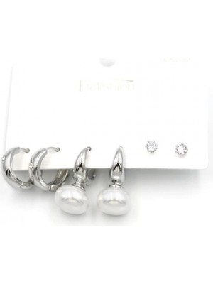 Çoklu Incili Küpe - Gümüş