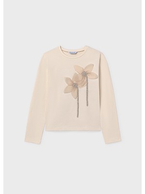 Mayoral Krem Kız Çocuk Işlemeli Uzun Kollu Tişört 7017