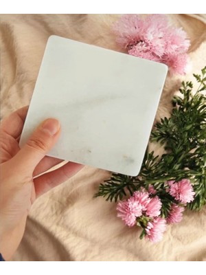 Doğal Mermer Bardak Altlığı 4’lü Set – 10X10 cm Masa Koruyucu Dekoratif Sunum