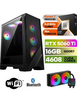 Şafak-Gaming Pc Ddr5-Rtx 5060Tİ 16GB -Ryzen 7 9800XD – 32 GB Ddr5 Ram –  1 Tb M.2 SSD 5000 4000 – 240MM Sıvı Sogutma -Windows 11 Pro-