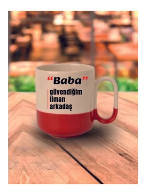 Babaya Hediyelik Kırmızı Tabanlı Kupa Bardak - Babalar Günü Hediyesi