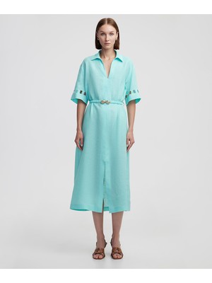 Cutout Detaylı Keten Elbise IS1250002333BU2