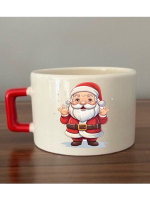 Noel Baba Baskılı Yeni Yıl Yılbaşı Hediyelik Kırmızı Kulplu Fincan