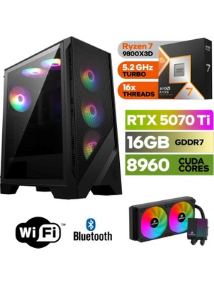 Şafak-Gaming Pc Ddr5-Rtx 5070Tİ 16GB -Ryzen 7 9800XD – 32 GB Ddr5 Ram –  1 Tb M.2 SSD 5000 4000 – 240MM Sıvı Sogutma -Windows 11 Pro-