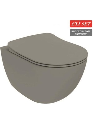 Creavit Free Rim-Off Kanalsız Asma Klozet (FE322.CG) Mat Cool Grey + Duck Yavaş Kapanan Kapak Mat Cool Grey 2'li Set