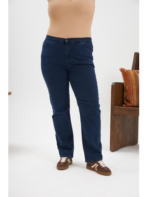 Beli Lastikli Büyük Beden Kot Pantolon Mavi