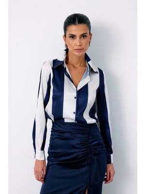 Çizgili Düz Gömlek - Lacivert