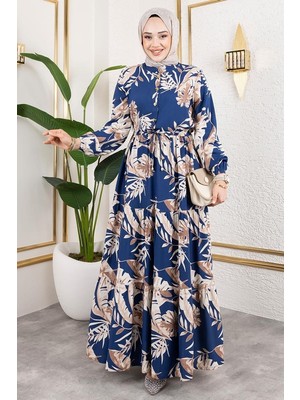 Palmiye Desenli Tesettür Elbise