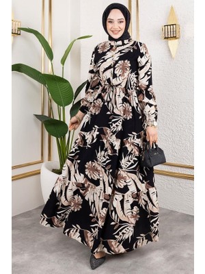 Palmiye Desenli Tesettür Elbise
