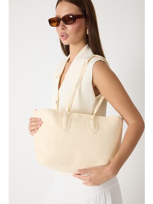 Powerspeed Kadın Krem Çift Saplı Suni Deri Askılı El ve Omuz Çantası