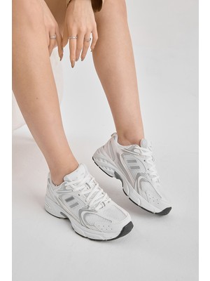 Tonny Black Kadın Beyaz Gümüş Yüksek Faylon Taban Fileli Desenli Spor Ayakkabı