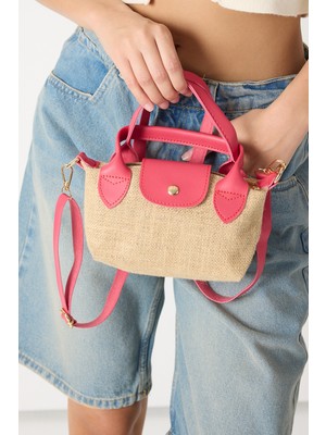 Powerspeed Kadın Fuşya Mini Boy Askılı Hasır El ve Çapraz Çanta