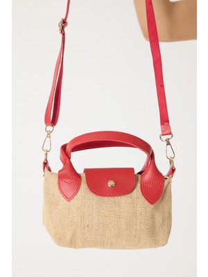 Powerspeed Kadın Kırmızı Mini Boy Askılı Hasır El ve Çapraz Çanta
