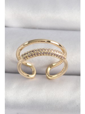 Pirinç Gold Renk Zirkon Taşlı Kadın Yüzük - Lisinya