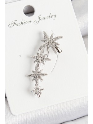 Pirinç Kutup Yıldızı Model Gümüş Renk Sağ Kıkırdak Küpe - Lisinya