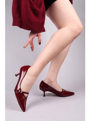 Cortez V Dekolteli Biyeli Stiletto Bordo