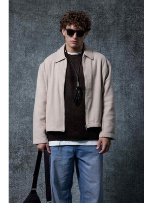 Abluka Online Erkek Oversize İnce Fermuarlı Ceket Bej