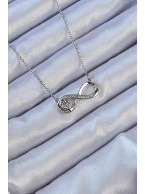 316L Çelik Zincir Gümüş Renk Zirkon Taşlı Minimal Kalp Figür Sonsuzluk Kolye - Lisinya