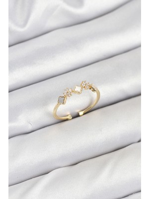 Pirinç Gold Renk Minimal Yonca Detaylı Kadın Yüzük - Lisinya