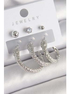 Pirinç Gold Renk Zirkon Taş Detaylı Halka Yılan Model Kadın Küpe Seti - Lisinya