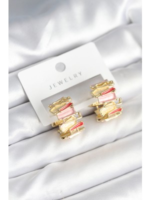 Mineli Karışık Renkli Gold Pirinç Kadın Küpe - Lisinya