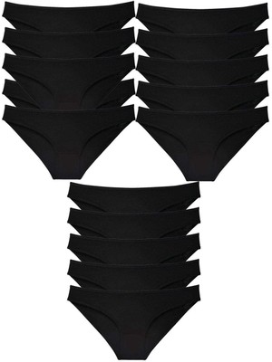 15 Adet Süper Eko Set Likralı Kadın Slip Külot Siyah