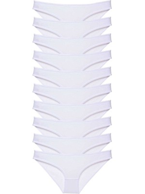 10 Adet Süper Eko Set Likralı Kadın Slip Külot Beyaz